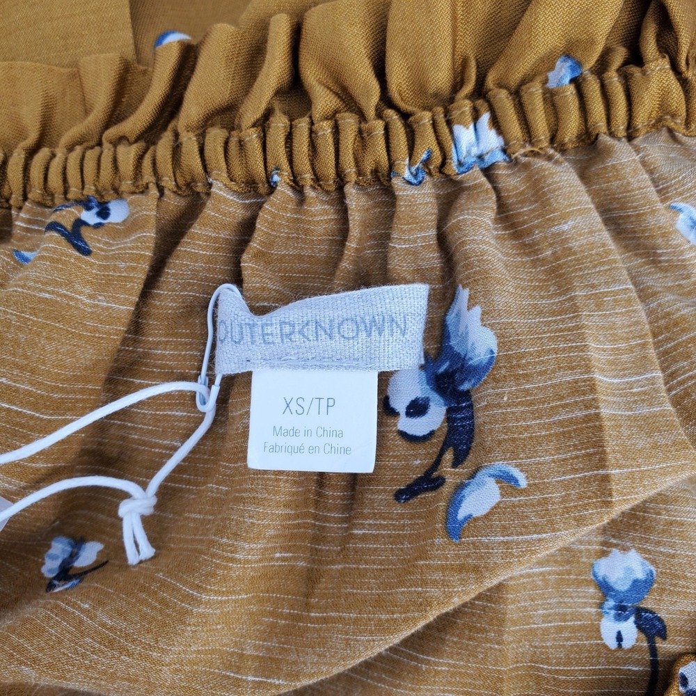 Outerknown Wildflower Dress Womens XS Gold Mustard Floral Silk Organic Cotton‎ - Picture 4 of 10